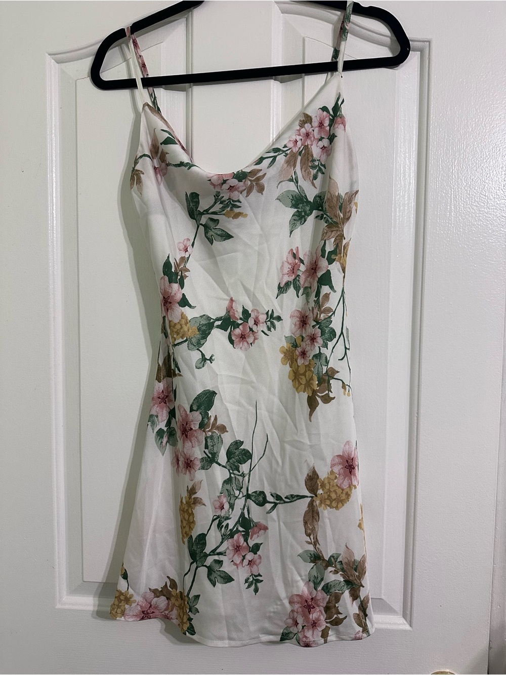 audrey White Floral Slip Dress with Pink, Green & Gold Blooms